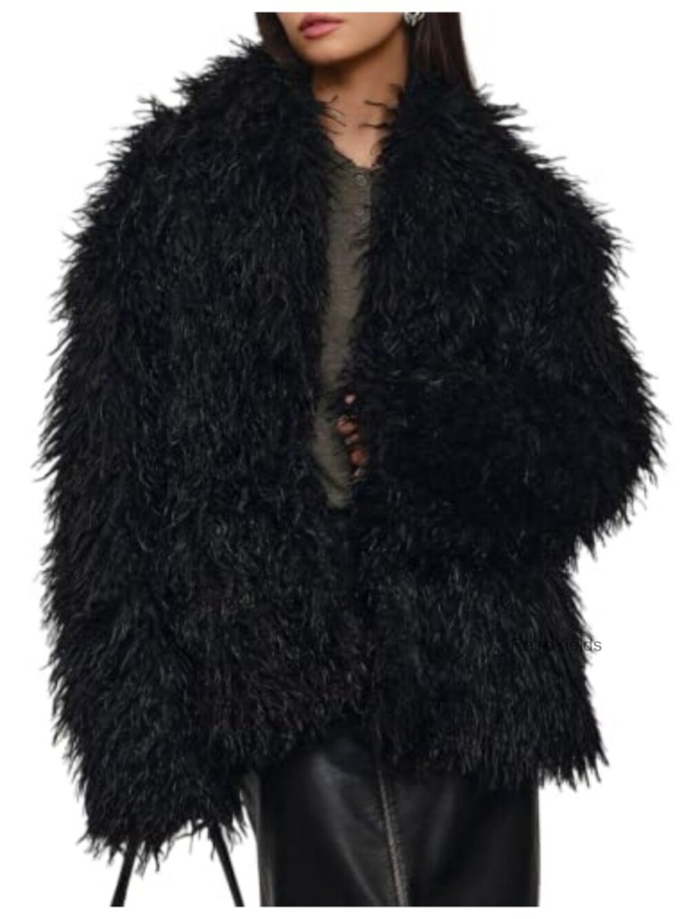 Faux Fur Coat Womens Fuzzy Fluffy Long Sleeve Hook Eye Closure Jacket